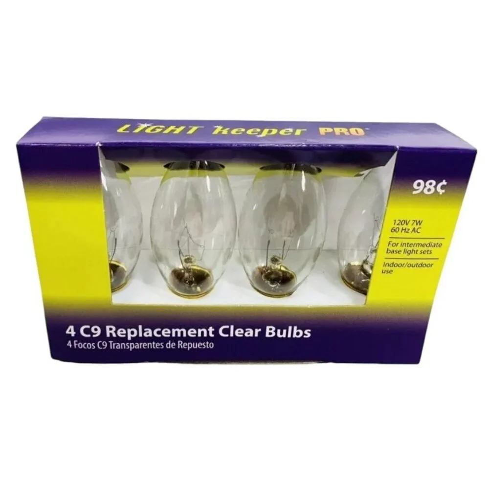 C9 Clear Christmas Light‎ Bulbs 7W Replacement Indoor Outdoor Vtg Village 8 pack